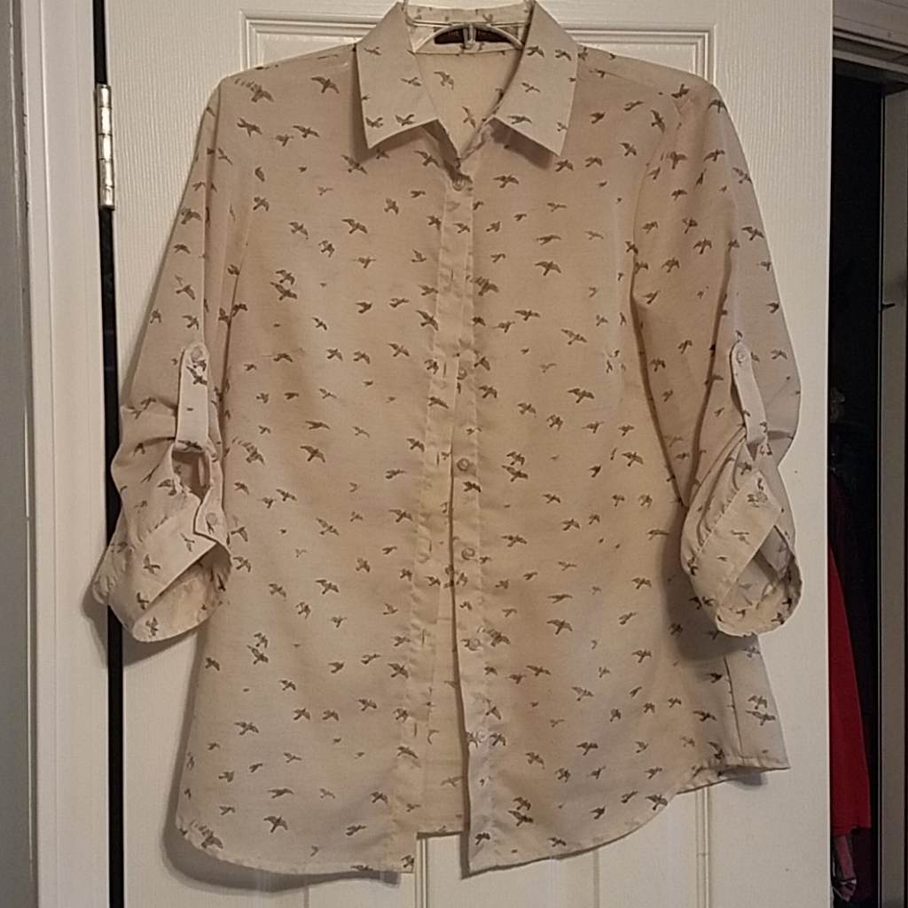 Button Up With Flying Birds Button Up With Flying Birds